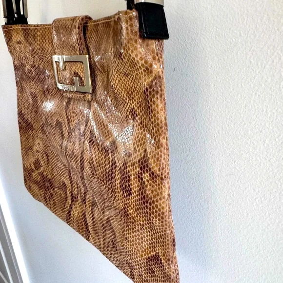 Cecconi Vintage Brown Snakeskin Print Italian Leather Shoulder Bag - Picture 6 of 12